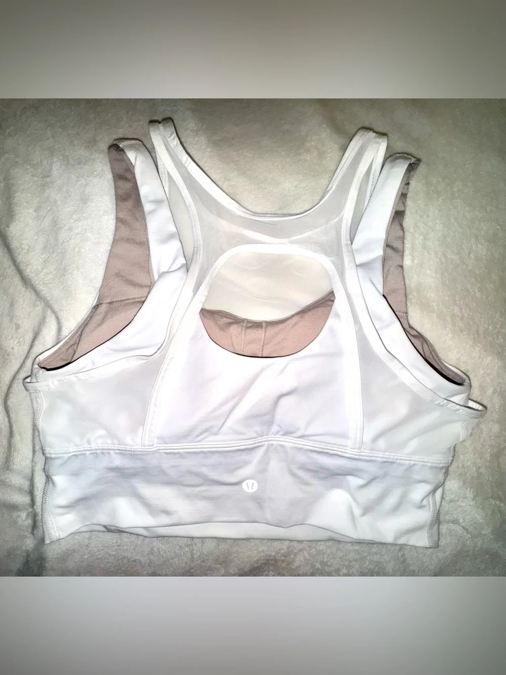 Lululemon Meesh Bra White Size 10 Mesh Cutout Longline padded Sports Bra